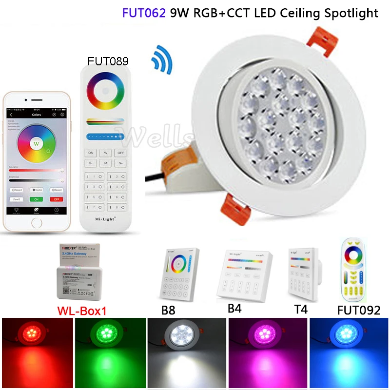 Miboxer 9 Вт RGB + CCT светодиодный потолочный круглый прожектор AC86-265V