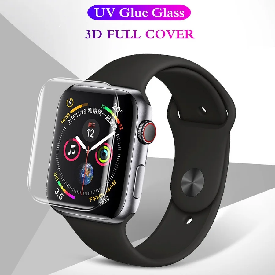 Protector de pantalla de cristal templado para Apple Watch, cubierta completa de vidrio templado UV Nano l&iacute;quido para iWatch de 38mm, 42mm, 40mm y 44mm, 100 unids/lote-2
