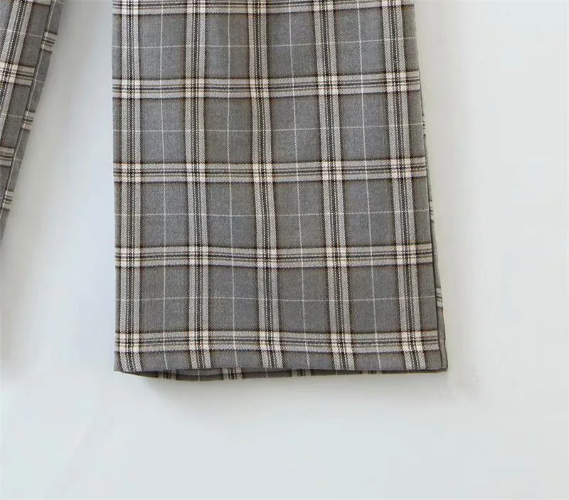 Винтажный клетчатый костюм TMODA184 женские брюки на молнии пуговицах Стрейчевые