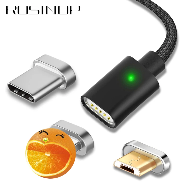Магнитный кабель Rosinop 2.4A для быстрой зарядки 3 в 1 iphone Lightning USB Type-C samsung магнитный Micro