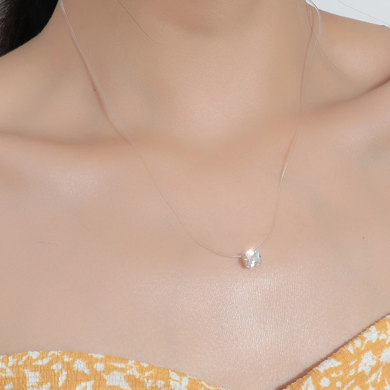 

Simple Fashion Necklace Women Necklace Gold Color Square Pendant Inlaid Zircon Necklace Surprise Gift for Girlfriend Party Dance