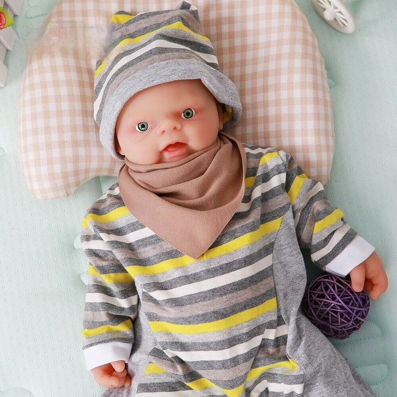 

Cute 46cm Reborn Baby Doll Full Silicone Lifelike Silicone Baby Doll 3600g Can Open Mouth with Pacifier