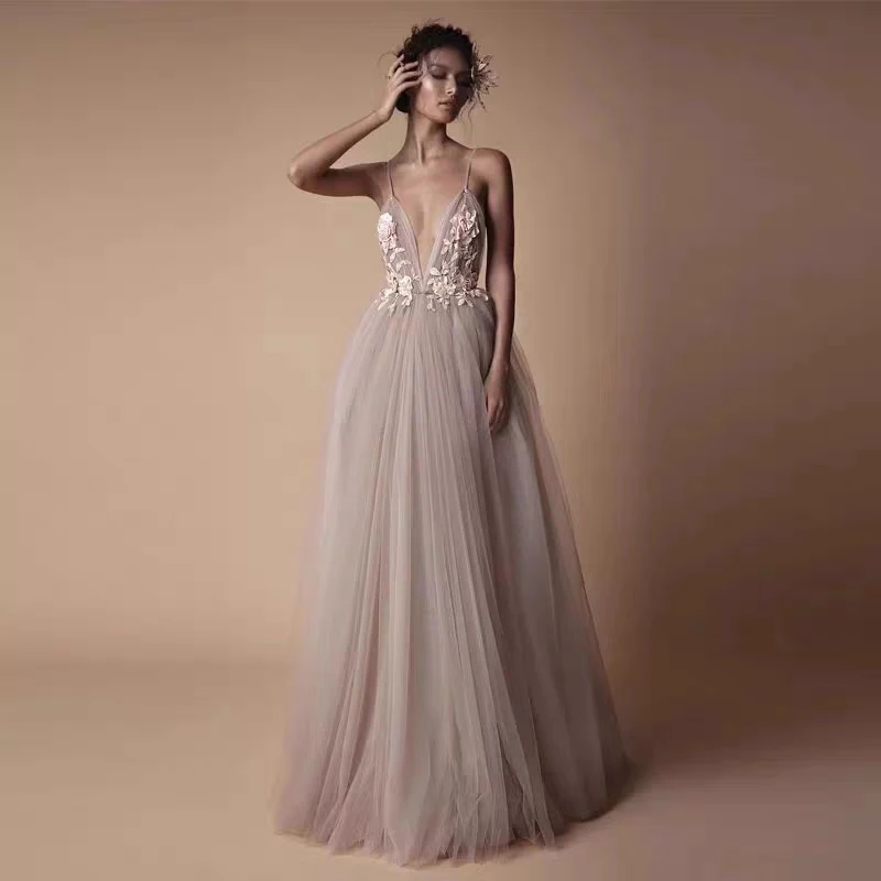 Платье Vestido De Noiva 2020 пикантная обувь на тонких бретелях с низким вырезом спине