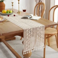 american retro phoenix cotton crochet table runner hollow with tassel dining tea table decor home party decoration