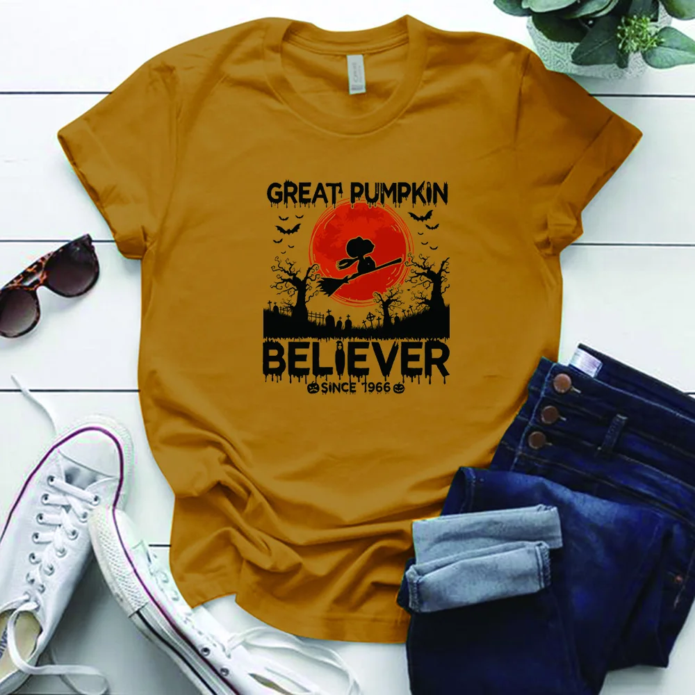 

Большая тыква Believer с 1966 года печати футболки для Хэллоуина женские S-5XL Большие футболки Harajuku Эстетическая одежда женские футболки