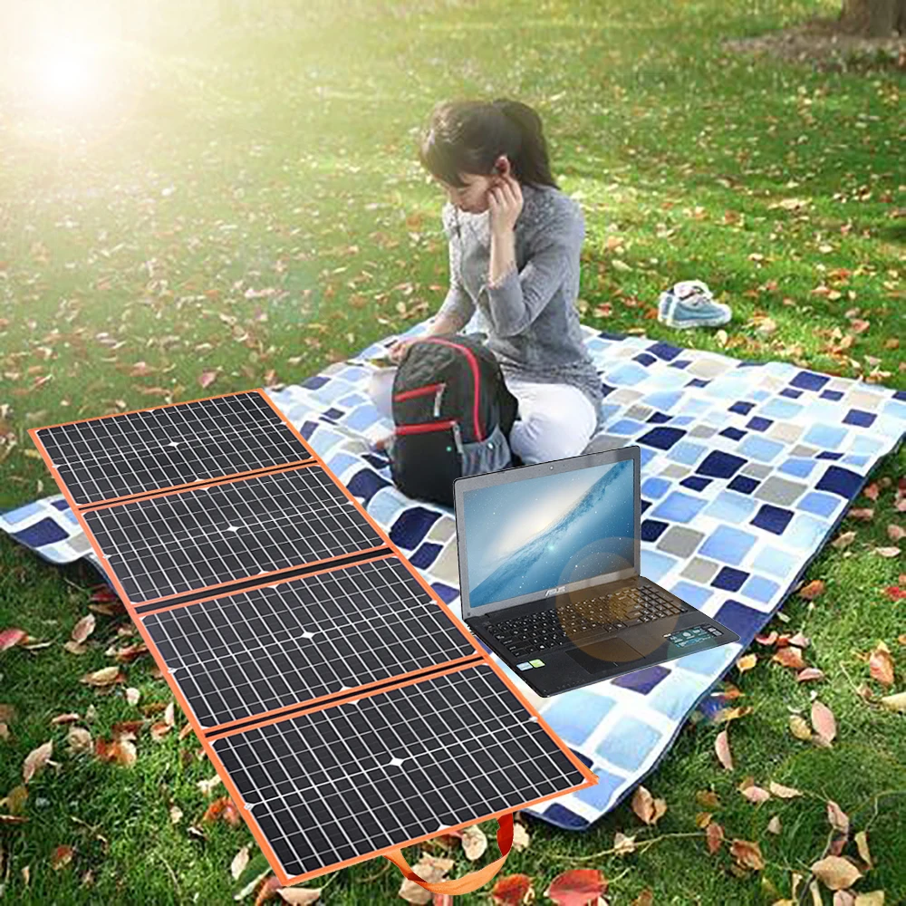 Jual 120W 12V Kit Panel Surya Dapat Dilipat Pengisi Daya Surya Portabel 5V USB 18V DC Output Untuk RV/Camper/Power Station/Ponsel/Baterai Mobil