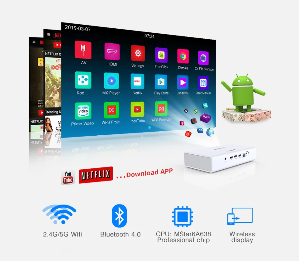 BYINTEK бренд UFO R19 300 дюймов 3D Смарт Android wifi видео светодиодный портативный мини проектор HD DLP для Full HD 1080P HDMI 4K Iphone 11