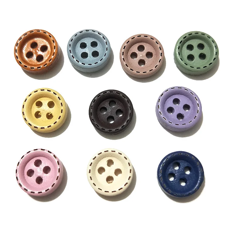 

100 Pcs 10mm Round Dotted Line Wood Buttons Handwork Sewing Scrapbooking Clothing Crafts Accessories Gift Card DIY Handmade