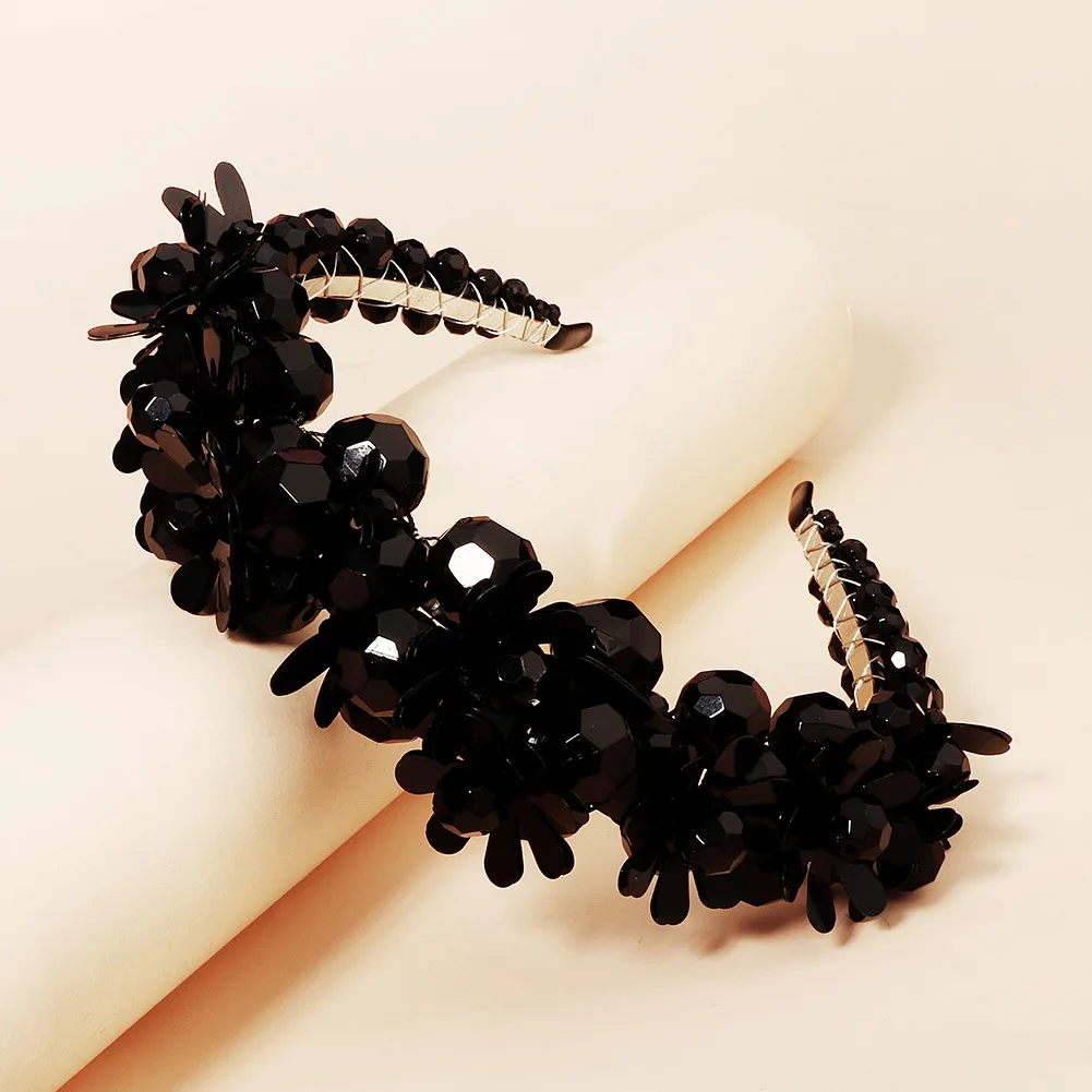 

Flower Glass Sequins Beaded Hair Band Sweet Elegant Hair Accessories for Women Girls Bridal Wedding Party Hairband Jewelry Gift