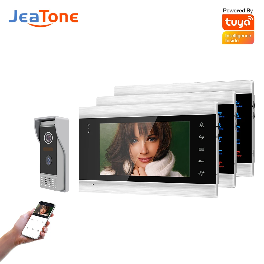 

Видеодомофон Jeatone для квартиры, Wi-Fi, один на 3 Монитора, дверной звонок, домофон, видеозвонок, комплект AHD 720P
