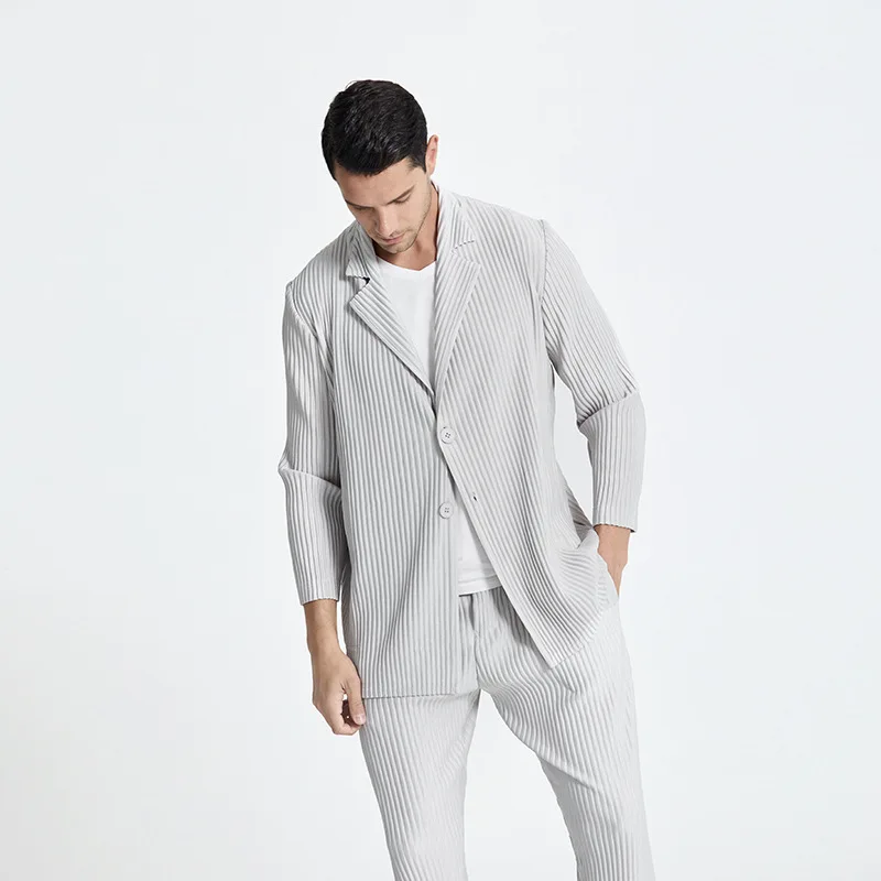 2021 summer new men's casual suit jacket Miyak fold Fashionable plus size all-match business cardigan men coats