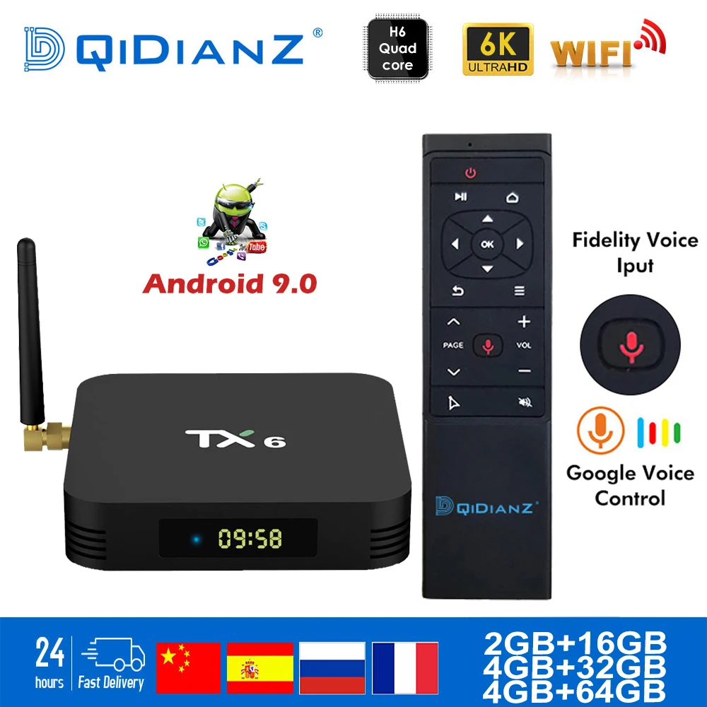 ТВ приставка Tanix TX6 с Android 9.0 четырехъядерный ARM Cortex A53 USB 3.0 4 Гб 64 2.4G/5G