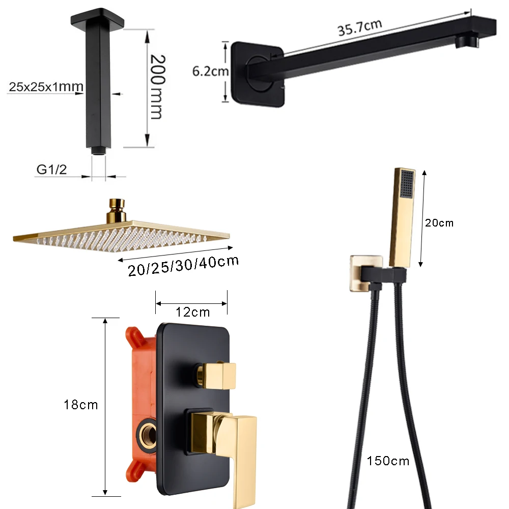 POIQIHY черный золотой набор для душа настенный смеситель ванной комнаты латунный