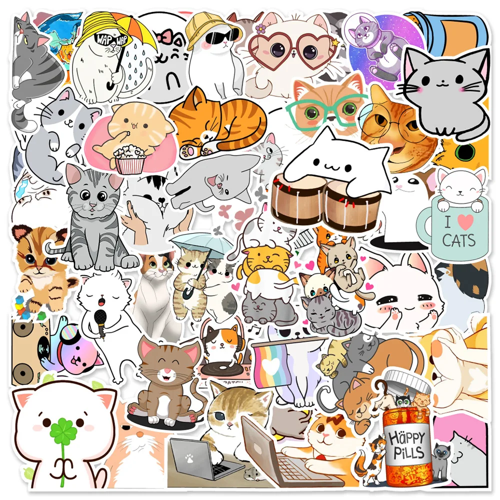 

10/30/50pcs Cute Cat Animal Graffiti Stickers Aesthetic Phone Luggage Scrapbook Diary Laptop Guitar Waterproof Sticker Kids Toy