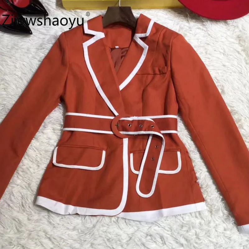 Ziwwshaoyu женские осенне-зимние Подиумные брюки костюм-двойка куртка с длинными рукавами+ штаны Модный комплект из двух предметов Новинка