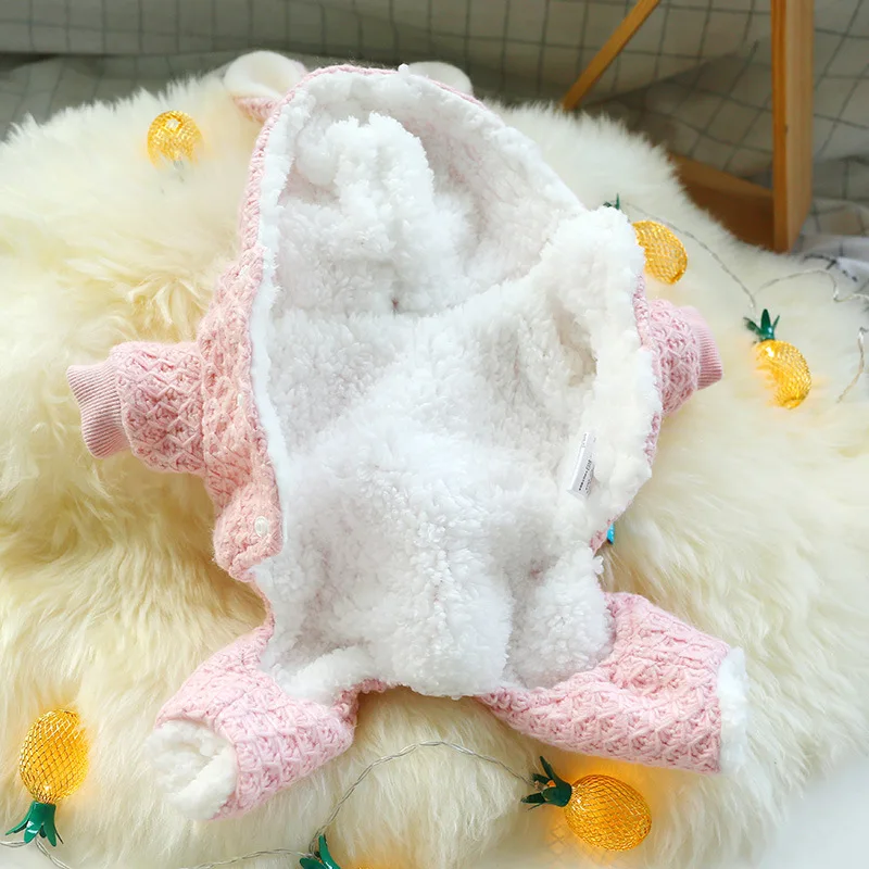 Jumpsuits Pet Dog Clothes Winte Warm Rabbit Ears Home Wear Overalls For Dog Jackets Coat Chihuahua Bichon Thicked Puppy Costumes