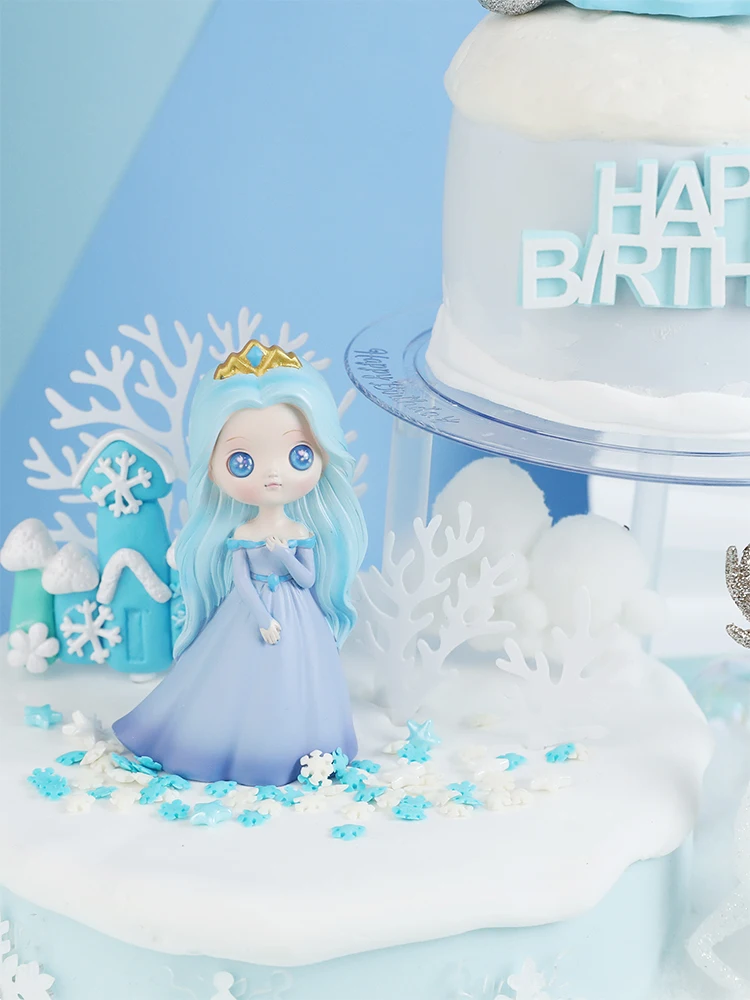 Ледяной Синий Принцесса смола олень фея девушка замок торт Топпер с днем