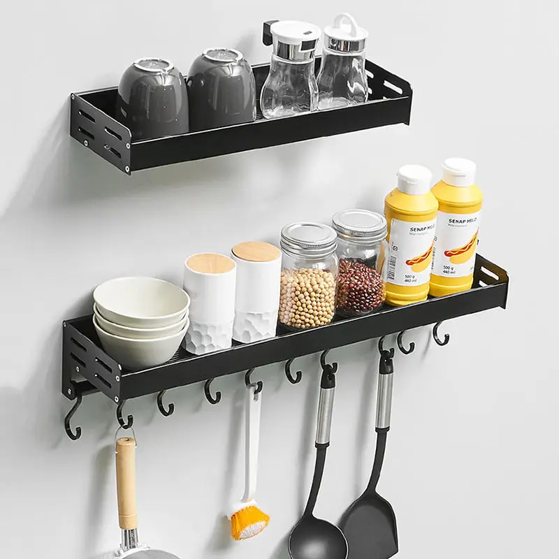 

Space Aluminum Free-punch Spice Wall Storage Rack Kitchen Supplies Spatula Seasoning Wall Storage Artifact Bathroom Wall Holder