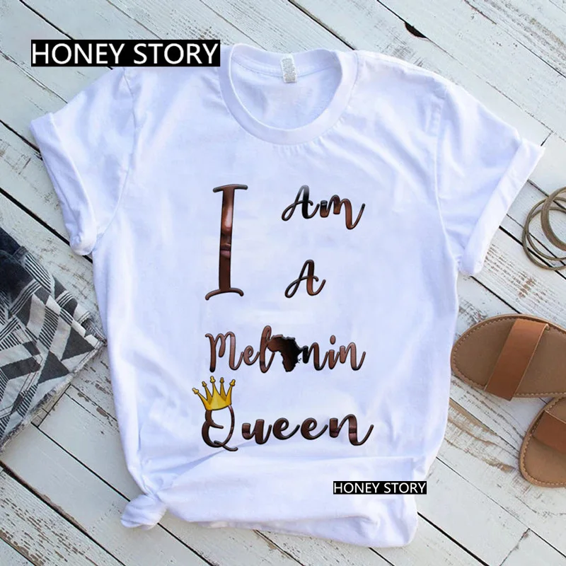 

WA48 Am A Strong Melanin Queen t shirt Women Clothes African Black Girl History Month Female T-shirt Melanin Tee Shirt