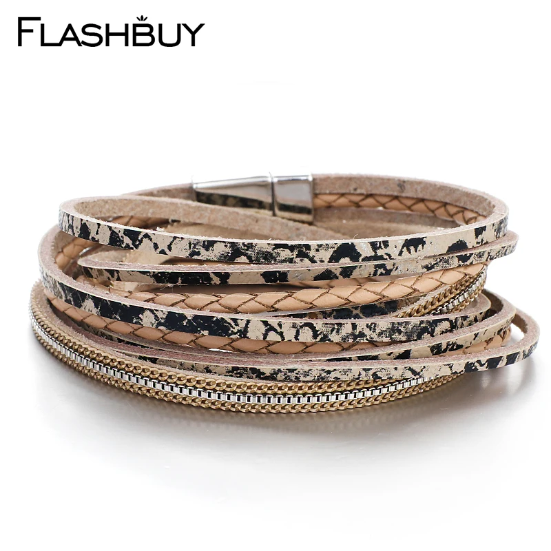 Модные женские браслеты Flashbuy, змеиная кожа, леопард, Многоярусные кожаные браслеты для женщин, простые трендовые вечерние браслеты, женские браслеты