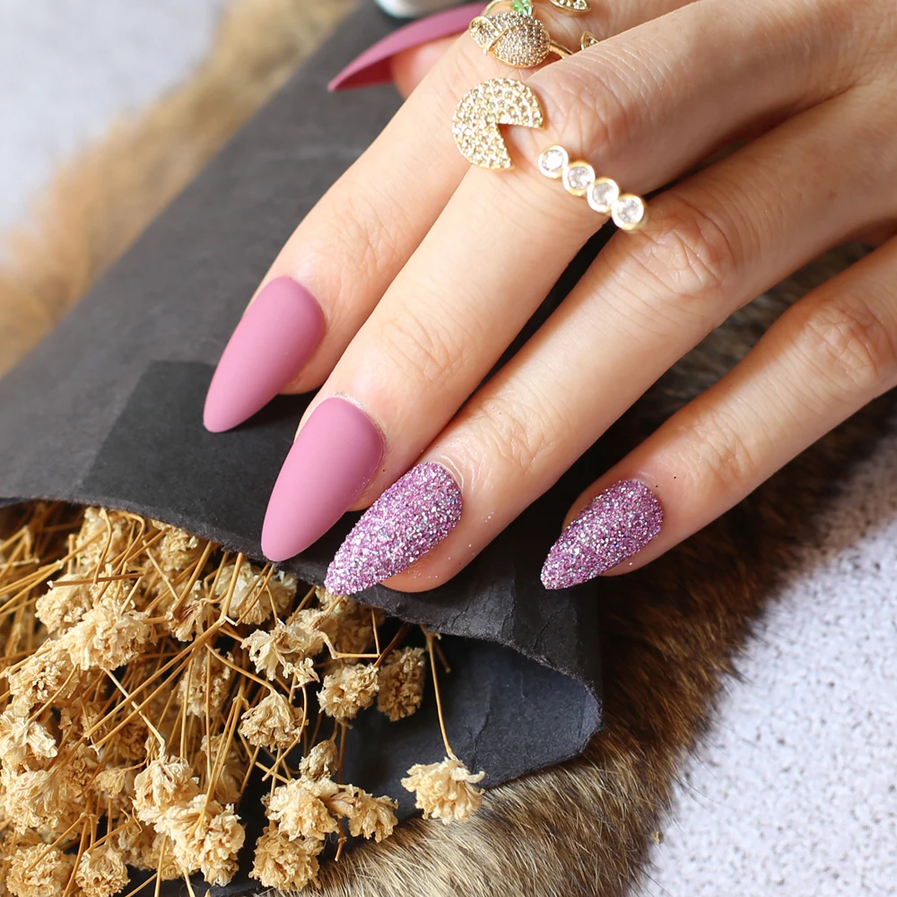 Черная коробка блестящая пудра шпильки матовые накладные ногти рубиновый