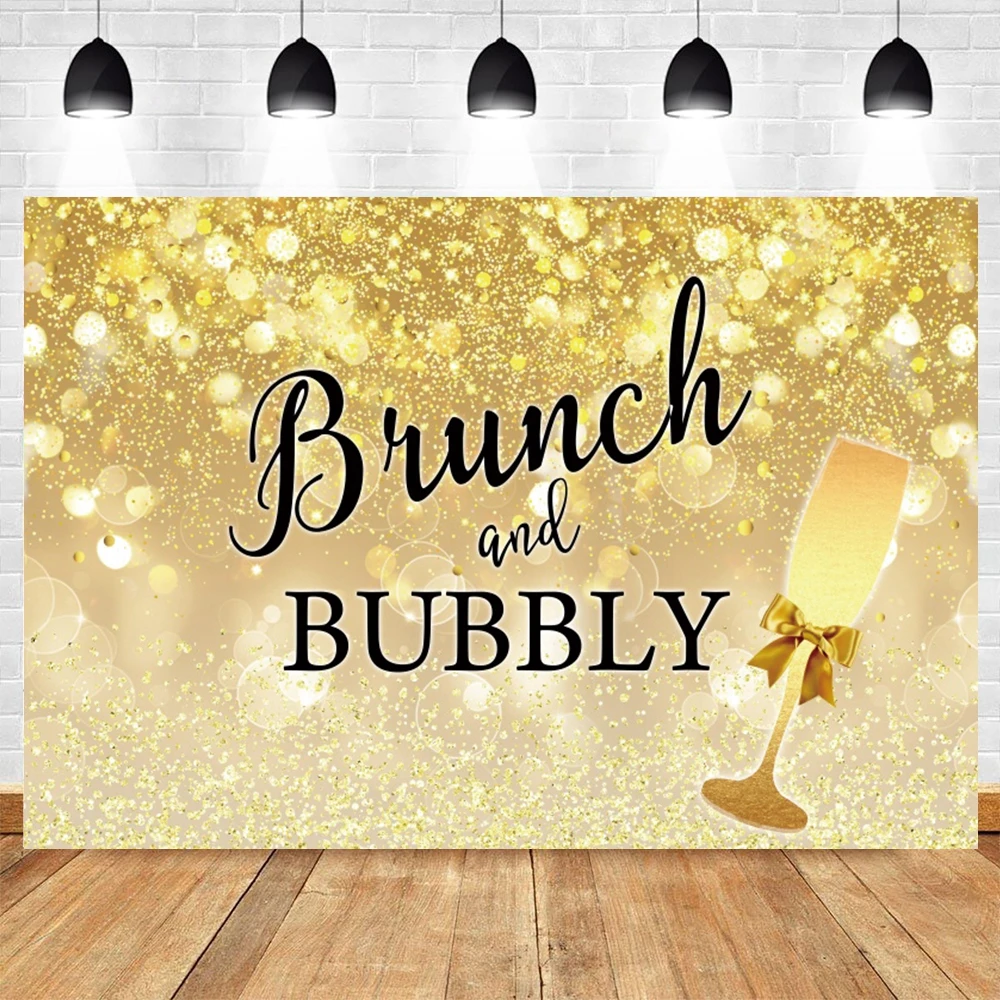 

Brunch And Bubbly Champagne Party Backdrop Golden Glitter Birthday Photography Background Photographic Backdrops Photozone Props