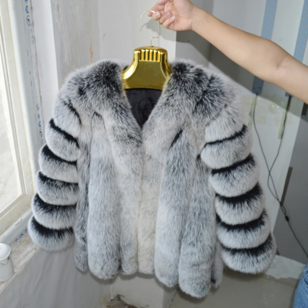 Россия Лидер продаж Женская Шуба из натурального Лисьего меха с длинным рукавом