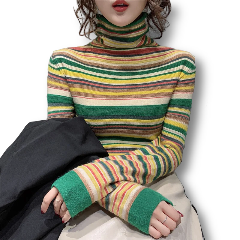 

Thicken Warm Turtleneck Knitted Women Sweater And Pullovers Long-Sleeved Elastic Office Lady Elegant Pulls Tops