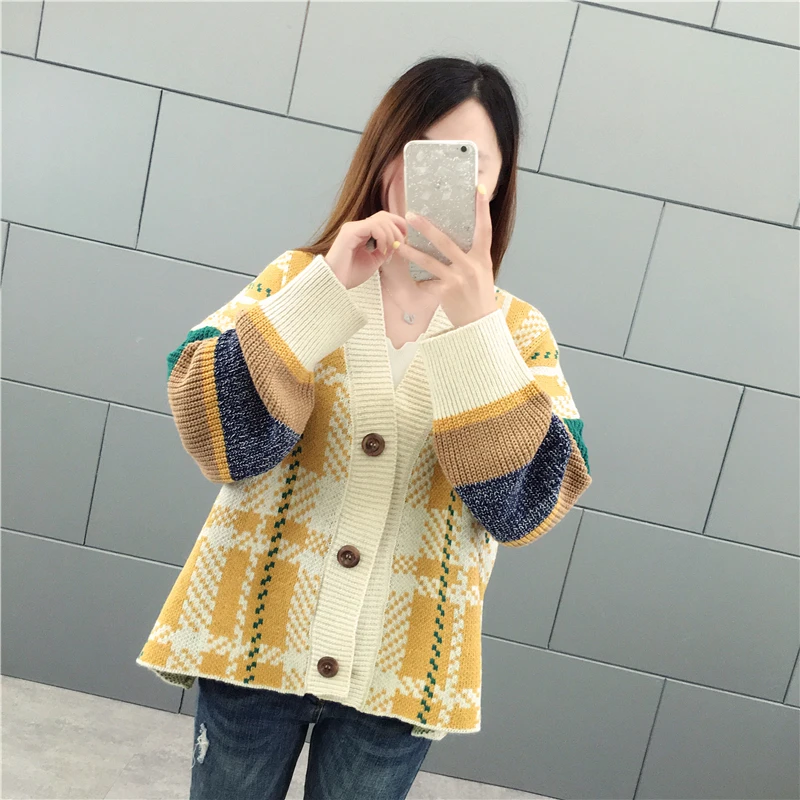 2019 new autumn and winter short 2color sweet college wild loose knit cardigan thickening lazy wind sweater coat size S-XXL |