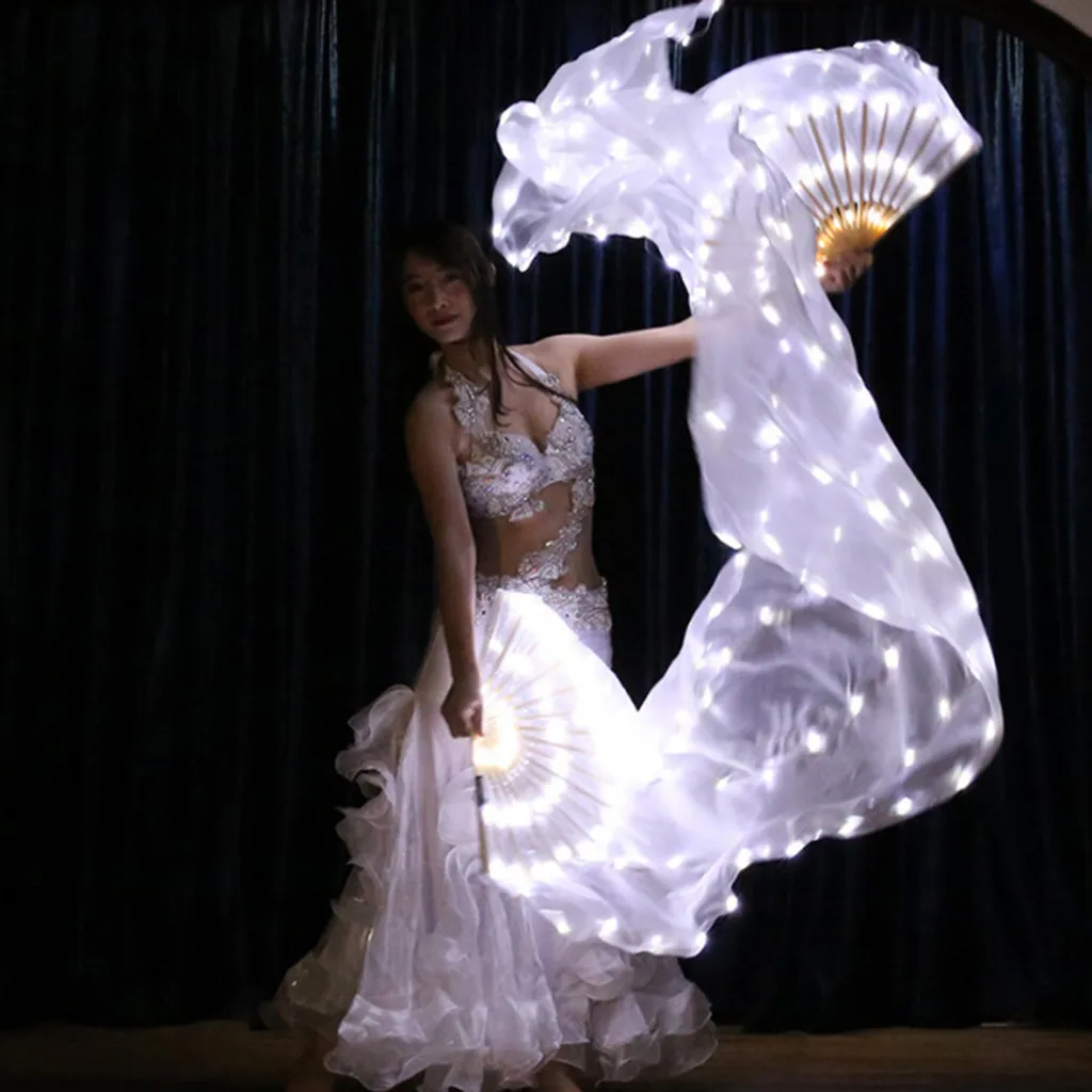 Новая шелковая Веерная Фата для танца живота светодиодные веерообразные