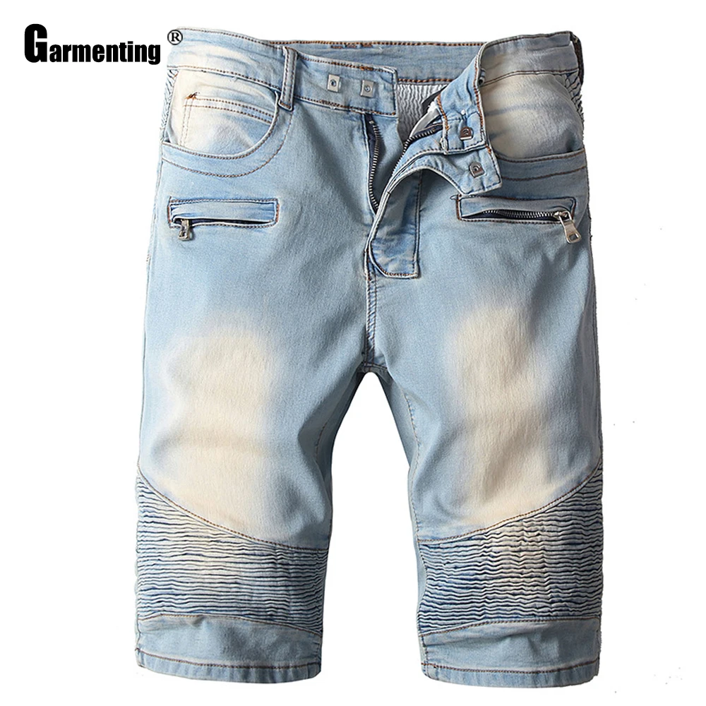 2021 Summer Men Demin Shorts Leisure Half Bottom New Patchwork Jeans Cargo Shorts Male Fashion Zipper Cuff Pants Mens Clothing