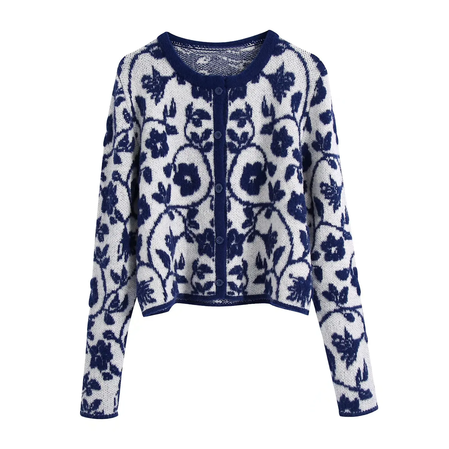 

Women Elegant Flowers Crop Cardigan Vintage Jumper 2021 Knitted Cardigan