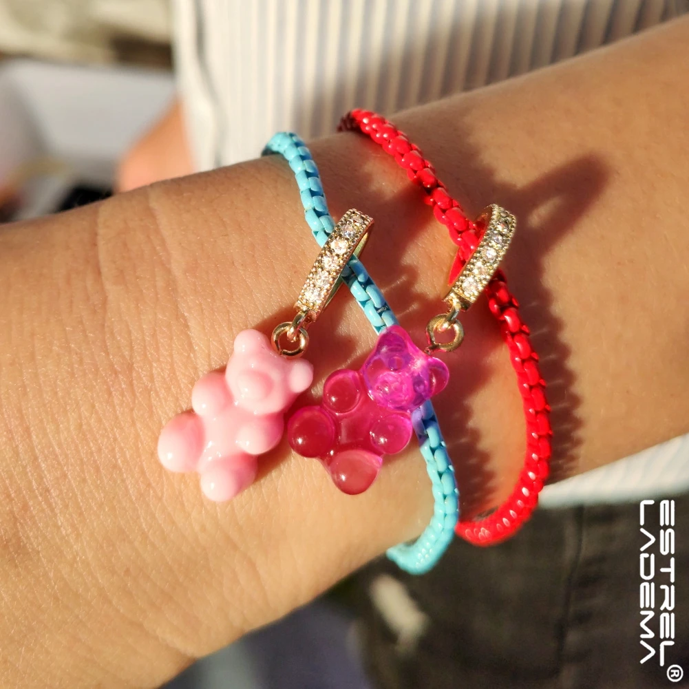 

Y2k Transparent Candy Color Gummy Bear Bracelets For Women Girls Fashion Zircon Bear Charm Box Chain Bracelet Sweet Jewelry Gift