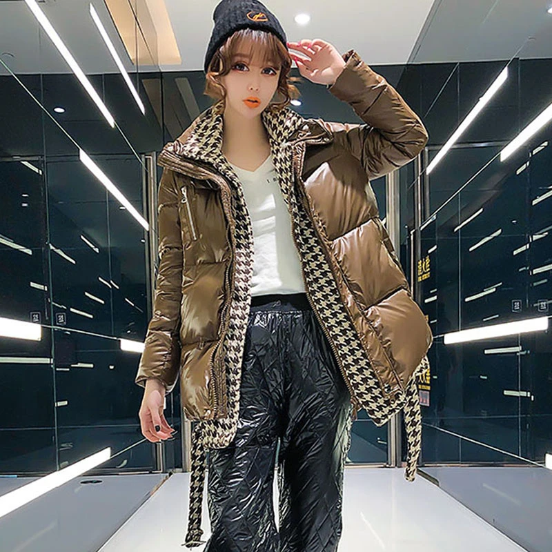 Осень зима 2021 новая куртка с рисунком гусиные лапки и хлопковой подкладкой в