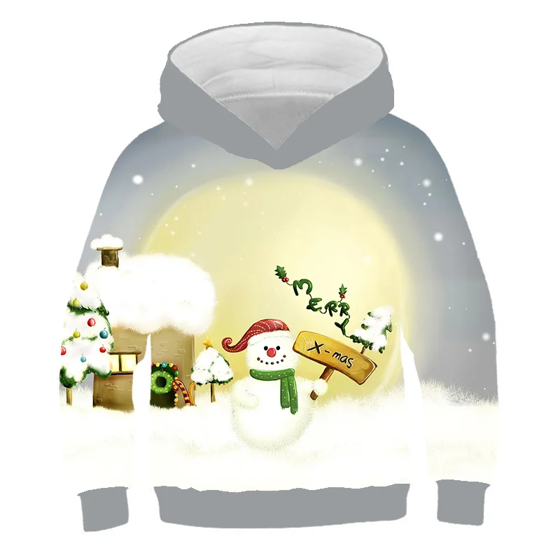 

2021 winter children Merry Christmas Kids Hoodie 3D Printing Clothes Fun Sweatshirt Fashion Streetwear 2021 Large Thin Pullover