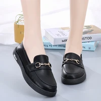 leather metal buckle womens shoes slip on moccasin shoes breathable casual shoes slippers net red flat black shoes pvc soles