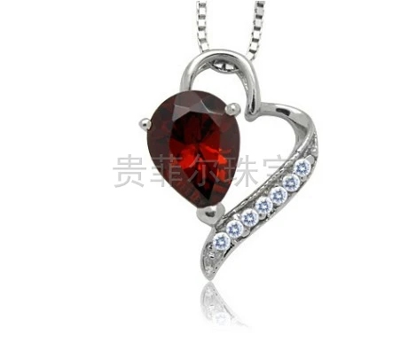

Fashion Silver Heart Pendant for Woman 6mm*8mm Natural Garnet Necklace Pendant 925 Silver Garnet Pendant Gift for Woman