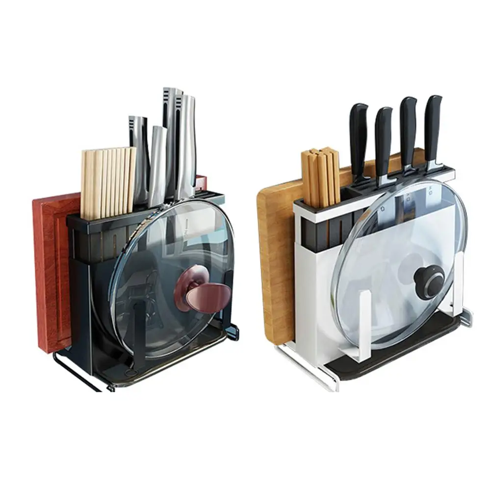 

Stainless Steel Cutting Board Rack Wall Mounted Pot Lid Holders and Cutlery Rack Drill-Free Kitchen Storage Rack for Chopsticks