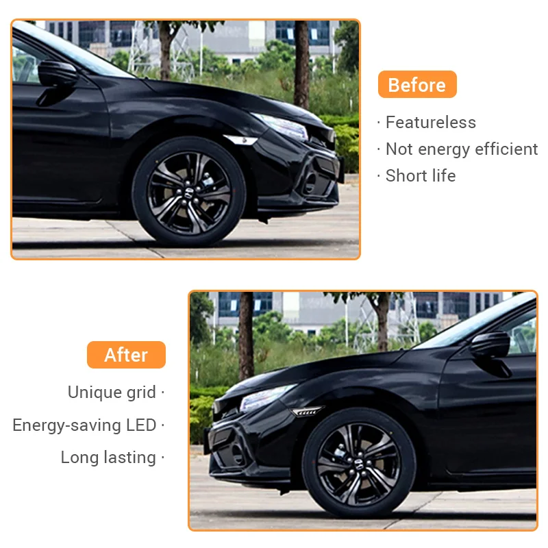 

LED Side Marker Lamps Dynamic Turn Signal Lights For 16-19 Honda Civic White Yellow Streamer Lights Indicator Lamp Fender Lights