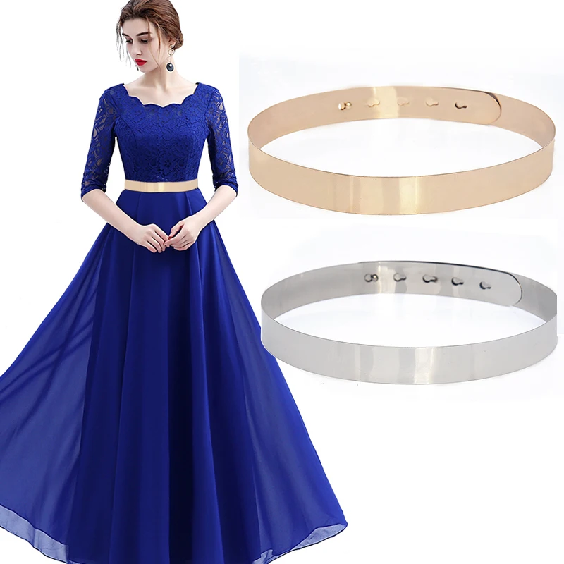 

Designer Metal Waist Belt Gold Silver Color Fashion Women Adjustable Bling Plate Vintage Ladies Simple Belts Mirror Waistband