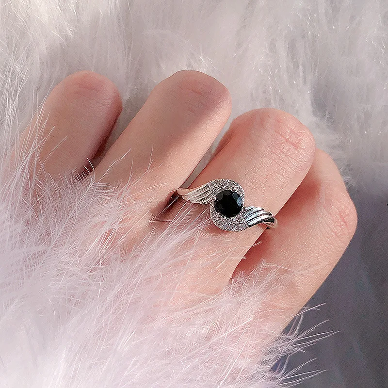 925anillos серебряное черное циркониевое кольцо модное простое женское классическое