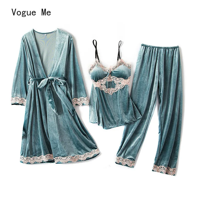 

Женская пижама оптом из трех предметов, сексуальная ночная рубашка средней длины, ночная рубашка домашний халат