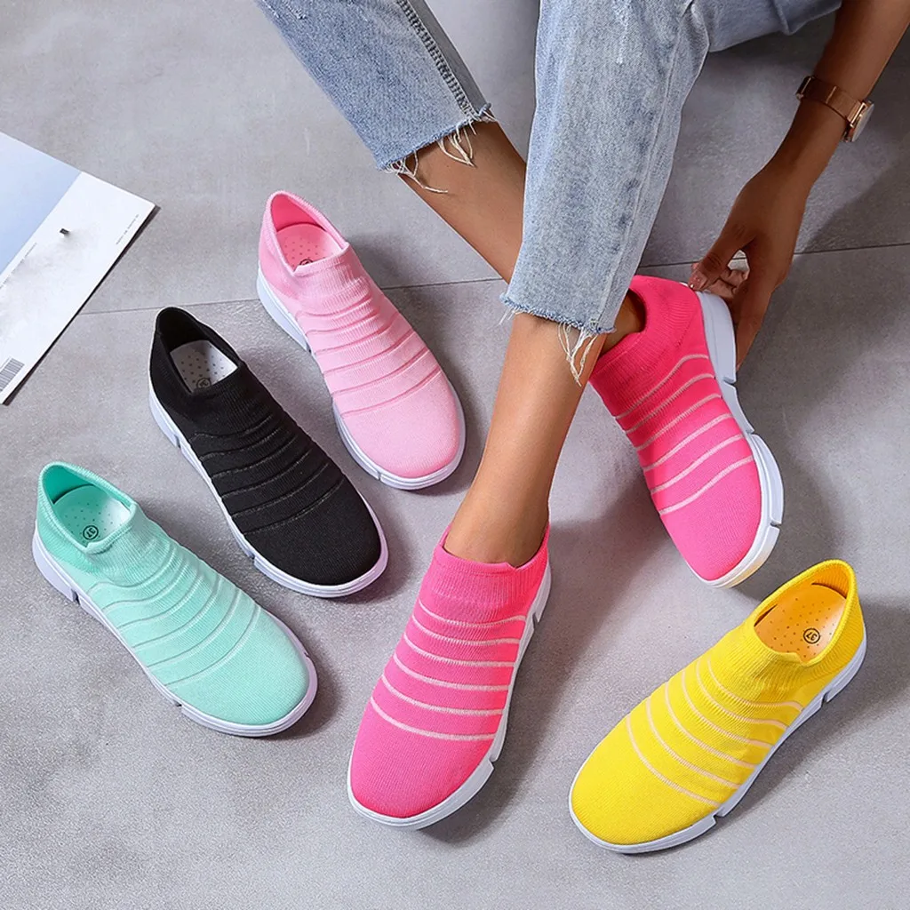 

Casual Girls Lightweight Walking Jogging Footwear Women's Platform Shoes Ladies Solid Striped Ankle Sport Run Sneakers