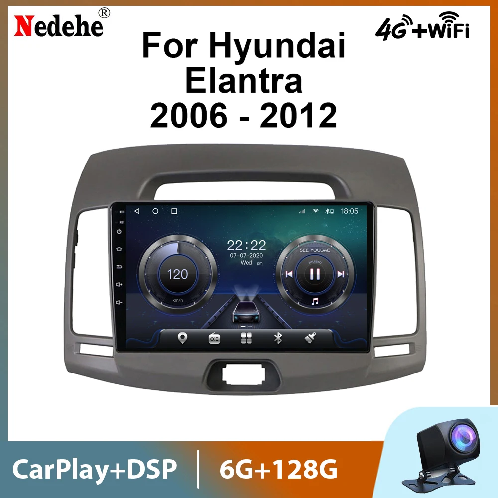 Radio con GPS para coche, reproductor Multimedia con Android 10, 8 núcleos, 6G + 128G, 4G, DSP, 2 DIN, sin DVD, para Hyundai Elantra 2006-2012