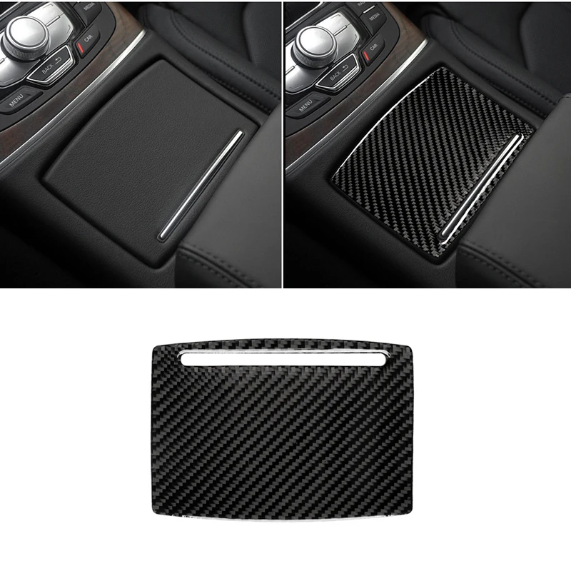 Carbon Fiber Interior Center Console Cup Holder Panel Cover Trim Sticker For Audi A6 S6 C7 A7 S7 4G8 2012-2018 Accessories