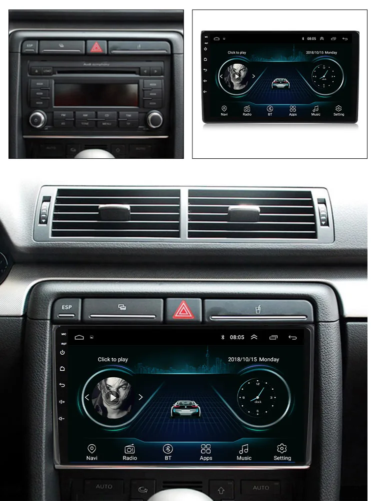 GPS-навигация для Audi A4 2 3 B6 B7 2002 -2008 S4 RS4 Android Автомагнитола мультимедийный видео