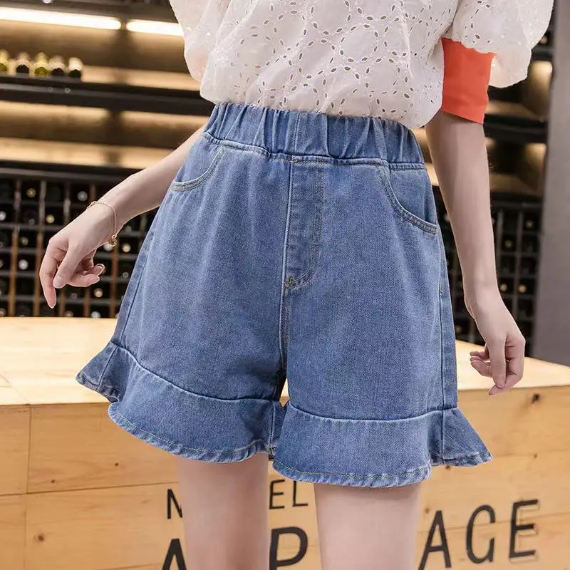 

Denim Shorts 2021 Summer Women Fashion Ruffled High Waist Casual Shorts All-match Pocket Lfemale Jeans Short Pants Plus Size 3xl