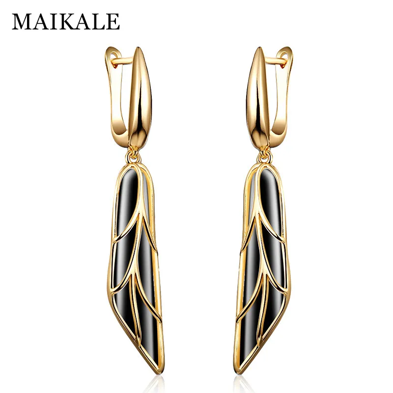 gold black Maikale классический крыло Форма серьги в виде капель с Медь ААА кубического циркония длинные Позолоченные каплевидные серьги с квадратными покрытием золото; серебро; Сережки для Для женщин отправить подарок - Окраска металла: gold black
