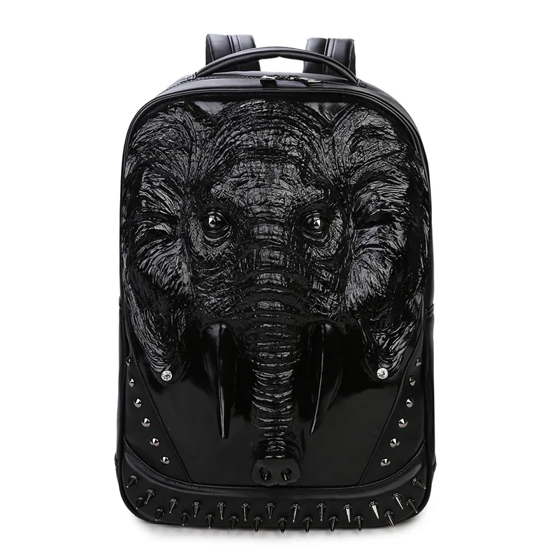 1 backpack 3D стереоскопический рюкзак с головой слона мужской персональный заклепки mochila черный водонепроницаемый PU кожаный mochilas - Цвет: 1 backpack
