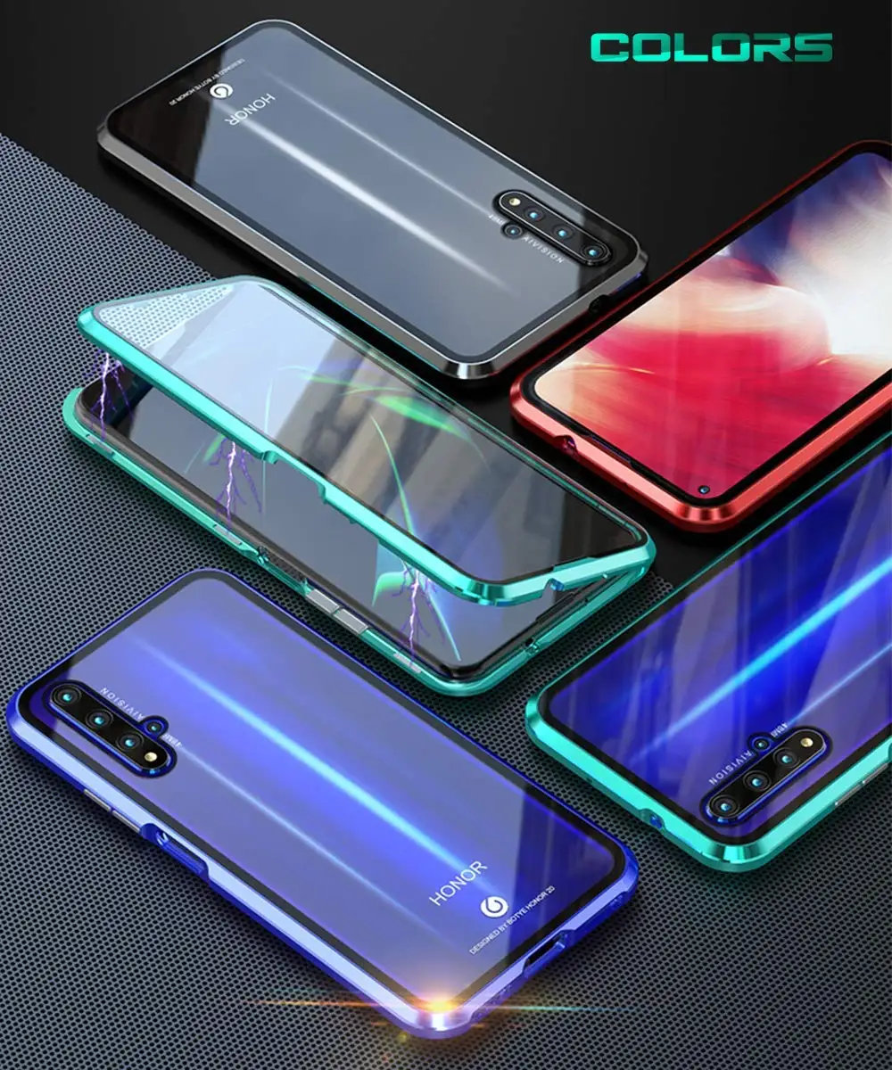 Роскошный Магнитный поглощающий металлический флип-кейс для huawei Honor 20 20i 20Pro Lite, чехол для телефона, двустороннее стекло Honor20 Pro i